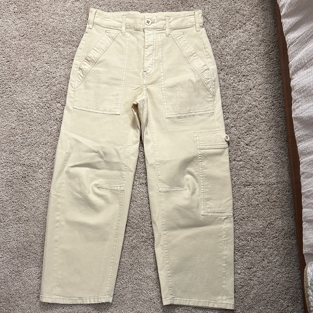 Pilcro Cropped Utility Pants in Light Cream